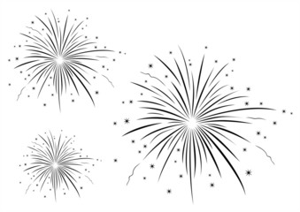 Vector illustration of fireworks black and white