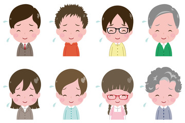 人物　顔　セット　照れ笑い