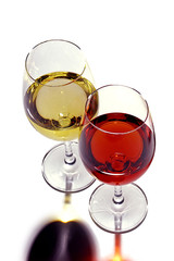 Two glasses with red and white wine