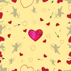 Seamless pattern with cupids and hearts. Vector set 1