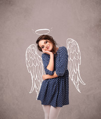 Cute girl with angel illustrated wings
