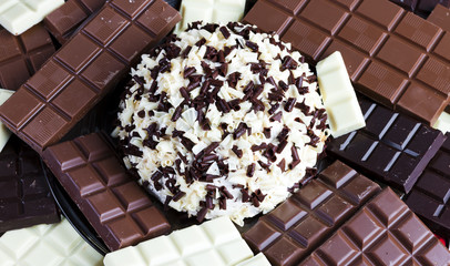 still life of chocolate with chocolate cake