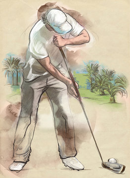 Golf Player - An hand drawn and painted illustration