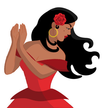 CARMEN OR A GYPSY WOMAN ON A RED DRESS