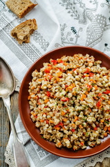 barley porridge with meat and vegetables