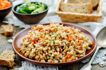 barley porridge with meat and vegetables