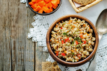 barley porridge with meat and vegetables