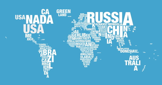 Word cloud of world map in 4k resolution