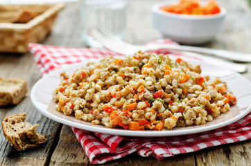 barley porridge with meat and vegetables