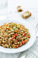 barley porridge with meat and vegetables