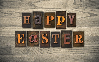 Fototapeta premium Happy Easter Wooden Letterpress Concept