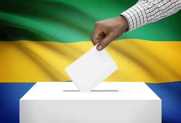 Ballot box with national flag on background - Gabon