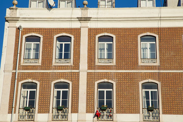 The exterior of a traditional portuguese townhouse
