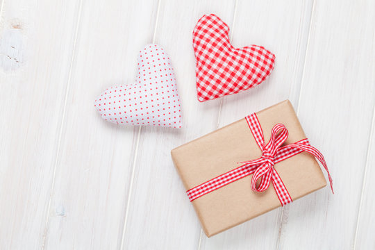 Valentines day toy hearts and gift box