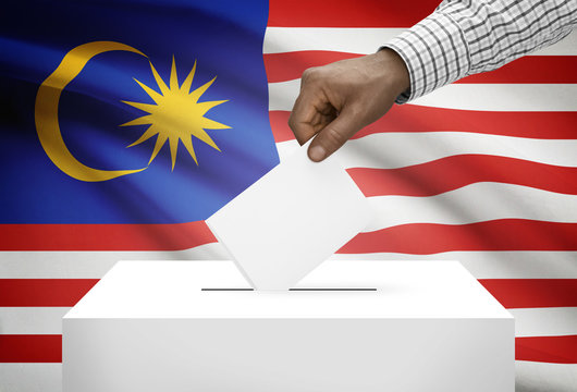 Ballot box with national flag on background - Malaysia