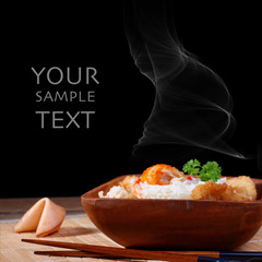 Rice with chicken meat and fortune cookie