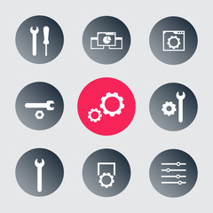 settings, configuration, preferences trendy round icons, vector