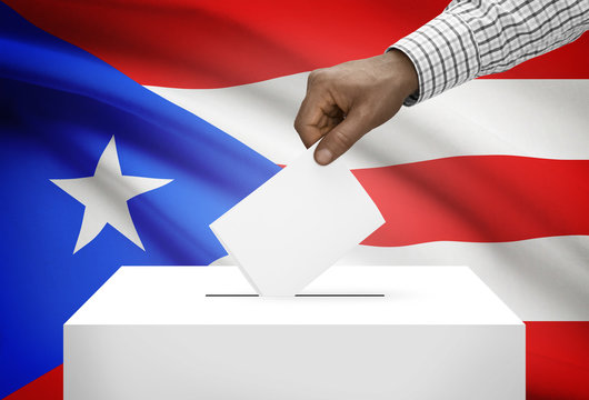 Ballot box with national flag on background - Puerto Rico