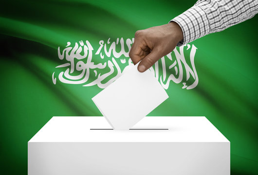 Ballot box with national flag on background - Saudi Arabia