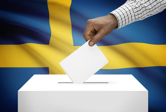 Ballot box with national flag on background - Kingdom of Sweden