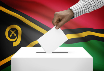 Fototapeta premium Ballot box with national flag on background - Vanuatu