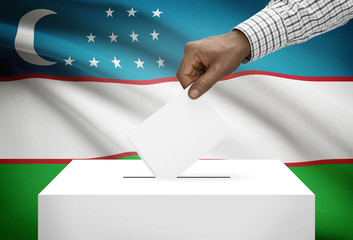 Ballot box with national flag on background - Uzbekistan