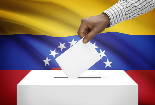 Ballot box with national flag on background - Venezuela