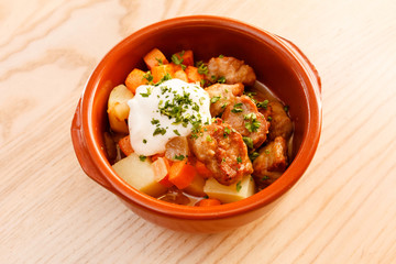 meat and vegetables in the pot