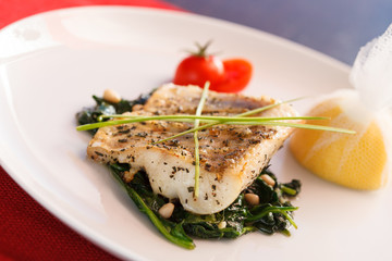 white fish with spinach