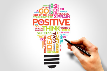 Positive bulb word cloud business concept