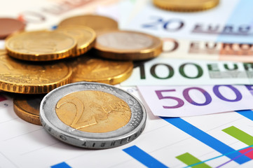 euro coins and banknotes