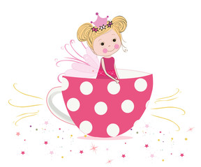 Cute fairy tale with teacup vector
