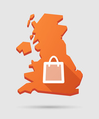 UK map icon with a shopping bag