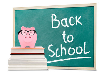 Back to school message and piggy bank