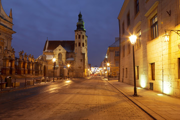 Fototapeta na wymiar St Andrew's Church in Krakow at Night