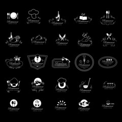 Restaurant Icons Set - Isolated On Black Background