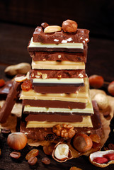 stack of various chocolate bars