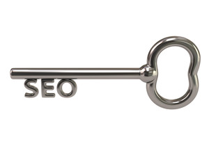 Silver key with word seo