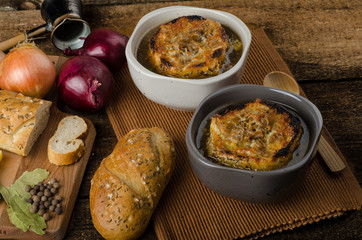 French onion soup with baked toast