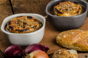 French onion soup with baked toast