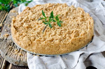Vanilla cheesecake on a wooden table