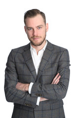 Focused businessman in grey