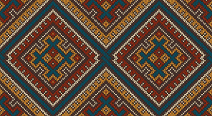 Knitted Wool Pattern in Tribal Aztec Style. Seamless Background