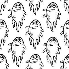 Seamless pattern with cute cartoon monster characters