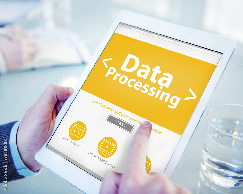 Poster digital online data processing technology concept