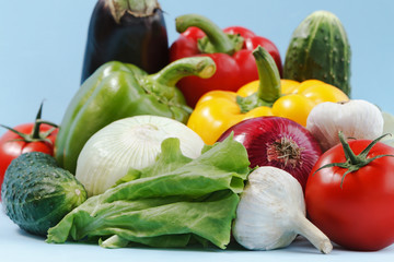 Fresh tasty vegetables isolated the blue