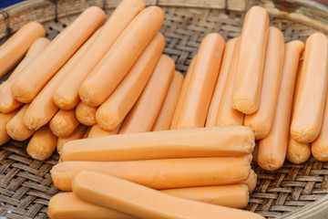 Steam many sausage on the market, Thailand.