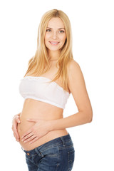 Happy pregnant woman looking at camera