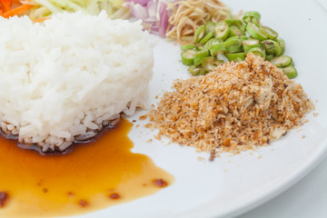 Nasi kerabu or kao yum, Southen Thai-Style rice with herbs and v