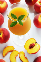 Fresh juice from peaches with mint